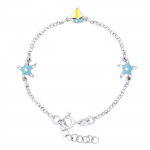 L&Eacute;A & ARTHUR - Bracelet Enfants 1 Bateau & 2 &Eacute;toiles de mer BLEU - Argent 925 Milli&egrave;mes Rhodi&eacute; - Longueur R&eacute;galable - Bijou Enfant
