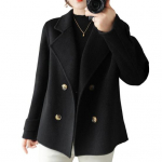 Naiste jope rev&auml;&auml;r &uuml;hev&auml;rviline kaherealine villane mantel l&uuml;hike t&uuml;&uuml;p lahtine termiline pikkade varrukatega S must