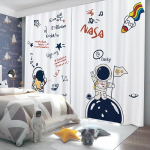 Uus Pimendav Kardin Multikas Maa Planeet Kosmos Astronaut Rakett Tr&uuml;kiga K&otilde;rge Varjutusega Kardin Laste Toa Elutoa Kardinad W55 X H120cm X 2&HOOK white