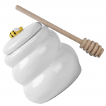 Armas Mesilase Mesi Poti Keraamiline Purk Lusikaga K&ouml;&ouml;gi Hoiustamiseks Puidust Siirupi Moosi Kommi Dispenser Lauan&otilde;u valge