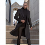 Uus &uuml;lipikk Briti meeste pikk tuulejope villane mantel Meeste villane mantel S must