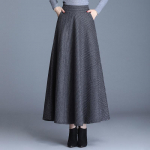 S&uuml;gis Talv Naiste Vintage Ruudulised Seelikud Naiste K&otilde;rge V&ouml;&ouml;kohaga Soe A-l&otilde;ikeline Plisseeritud Seelik Kontori Elegantne Maksiseelik Femme XXL tumehall v&auml;rv