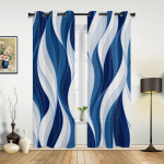 Tumesinised lainelised abstraktsed jooned kardinad magamistuppa, elutuppa, k&ouml;&ouml;ki, lastetuppa, aknakardin, moodne kodu sisekujundus 107W x 215H(cm) x2