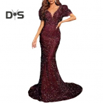 Naiste &otilde;htukleit, s&auml;delev litrid, l&uuml;hikesed mullvarrukad V-kaelusega, &otilde;huke, p&otilde;randapikkusega, suur kaar tagak&uuml;ljel, keskel v&ouml;&ouml;koht kokteilipidu pulmapidu, maxi S tumeroheline v&auml;rv