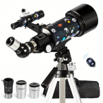Teleskoop t&auml;iskasvanud astronoomia algajatele, 70 mm ava astronoomiline refraktorteleskoop (15-150X) mobiiltelefoni adapteriga 40070