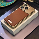 Luksuslik nahast metallist telefoni&uuml;mbris iPhone 15 14 13 Pro Max kest Magsafe'i magnetilise juhtmevaba laadimise jaoks alumiiniumsulamist telefoni kate For iPhone 16 Pro Max pruun