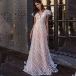 Naiste pulmapruut pruutneitsi Elegantne l&uuml;hikeste varrukatega V-kaelusega v&otilde;rkpits Maxi pikk kleit peokleit L