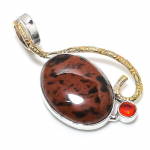 Mahogany Obsidian,Garnet 925 Sterling Silver Jewelry Two Tone Pendant 1.97 c7a58