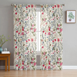 V&auml;rvilised Lilled Lehed Oksad Taimed T&uuml;ll Aken Kardinad Elutuba Organza L&auml;bipaistev Voile Kardin Magamistuba K&ouml;&ouml;k Kodukaunistus W135 x H115cm x1&Rod Pocket