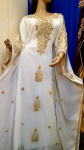 Farasha Gown Kleit Maroko K&auml;sitsi T&ouml;&ouml; Dubais Stiilne Abaya Pikk Islami Kaftan XS valge