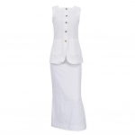 Naiste vabaaja &uuml;likond, kandiline krae, varrukateta vest, pikk seelik, suvine sobiv komplekt peokontoris igap&auml;evaseks kandmiseks S valge