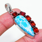 Larimar, Garnet Handmade 925 Sterling Silver Jewelry Pendant 2.17 i7j48
