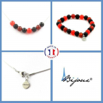 Pierres et Min&eacute;raux. Parure Bracelet Collier perles Agate noire + Calc&eacute;doine rouge + Agate Taille personnalisable.