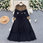 Temperament Kleit Naised Maxi Kleidid Naistele Pikkade Varrukatega O-kaelus Litrid Slim V&ouml;&ouml;koht Vintage Plisseeritud Kleit 2025 Vestidos De Mujer XXL valge