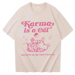 Karma on kass S&auml;rk Taylori Muusika Meeste T-s&auml;rk Kassi S&auml;rk Topid Taylori Merch Muusika Tuur 2024 Swift O-kaelusega L&uuml;hikeste Varrukatega S&auml;rgid Tees L roosa