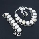 Looduslik p&auml;rlmutterkivi K&auml;sit&ouml;&ouml; 925 Sterling H&otilde;be Ehtekomplekt Kaelakee K&auml;ev&otilde;ru, Antiikne Ehtekomplekt, S&uuml;nnip&auml;evakingitus Naisele 20" valge