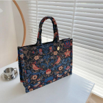 Korean Version of Women's Canvas Bag New Embroidered Floral Shoulder Bag Large Capacity Official Document Commuter Crossbody Support