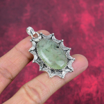 Prehnite ehted, 925 tahke h&otilde;bedast ripats k&auml;sitsi valmistatud v&auml;&auml;riskividest ehted, kingitused naisele uhiuus ripats 2.17 Inches roheline