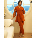 Uus disainerist puuvillane co-ord komplekt peokleit disainerist Bollywoodi top tuunika kurti p&uuml;kstega komplekt kleit 3XL oranž