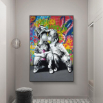 Lapsed suudlevad t&auml;navagrafiti kunsti l&otilde;uendimaalingud seinale Kunst plakatid ja v&auml;ljatr&uuml;kid Kunstil&otilde;uendipildid elutoa seinakaunistuseks 21*30cm