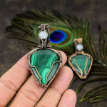 Malachite, Moonstone Copper Wire Wrap Jewelry Pendant 2.56 f4t58