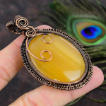 Yellow Fluorite Handmade Copper Wire Wrap Jewelry Pendant 2.76 f5j61