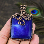 Sapphire(Simulated) Gemstone Handmade Copper Wire Wrap Pendant 2.76 v5m12