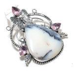 Dendrite Opal, Kunzite Handmade 925 Sterling Silver Jewelry Pendant 2.56 t8k67