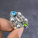 Morganite, Blue Topaz Handmade 925 Sterling Silver Ring Size 9 Gift For Her p2r02