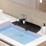 Silicone Faucet Mat Handle Drip Catcher Tray Waterproof Raised Grooves on The Surface Sink black 36x14.5x1.68cm