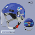 3C sertifikaadiga laste elektriline mootorrattakiiver UV-kaitsega &ndash; kasutatav aastaringselt Navy Blue New Long Transparent Mirror