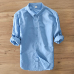 Designer Italy Style 100% linane pikkade varrukatega s&auml;rk Meeste vabaaja 5 v&auml;rvi &uuml;hev&auml;rvilised valged s&auml;rgid meestele Top Camisa Chemise S sinine