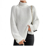 Naiste vabaaja &uuml;hev&auml;rviline &otilde;huke k&otilde;rge kaelusega kootud sviiter pikkade varrukatega S helesinine v&auml;rv