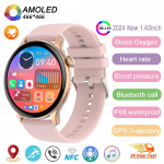2025 NFC nutikell Amoled HD GPS j&auml;lgib sporti s&uuml;dame l&ouml;&ouml;gisagedus Bluetooth k&otilde;ne veekindel naiste nutikell Huawei Xiaomi jaoks Silicone belt kuld