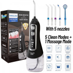 Kaasaskantav suu&otilde;&otilde;ve irrigaator 6 režiimi hambapuhastusvahend IPX7 veekindel hambaravi veejuga hambaniit hammaste valgendamine 320 ml hambaravi vesi 5 otsikut must