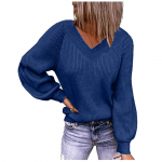 Naiste mood vabaaja V-kaelusega &uuml;hev&auml;rviline sviiter pikkade varrukatega pullover kampsun S