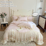 3 tk Korea stiilis tekikate komplekt (1*Tekikott + 2*Padjap&uuml;&uuml;r, Ilma sisuta), Pitsist tikandiga voodipesukomplekt 200x230cm 3pcs roosa