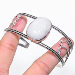 Natural Mother Of Pearl Gemstone 925 Sterling Silver Cuff Bangle Adjustable j9m04