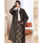 Women's Elegant Mid-length Wool Blend Coat L