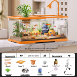 Kompaktne &Ouml;koloogiline 2025 Kuldkala Akvaarium Filtreerimise, Hapnikuga Varustamise, Kaane ja Alusega - Ideaalne V&auml;ikestesse Elutubadesse 49.5x21.5x21.2 cm