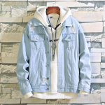 Meeste teksad jakk Meeste Bomber jakid Meeste Hip Hop Meeste Vintage teksajakk Mantel T&auml;navar&otilde;ivad S helesinine v&auml;rv