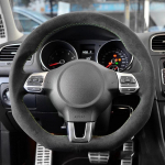 Volkswagen Golf 6 GTI MK6 VW Polo GTI Scirocco R Passat CC R-Line 2010 jaoks K&auml;sitsi &otilde;mmeldud must seemisnahast auto rooliratta kate Light Blue Thread