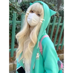Harajuku Kawaii Y2k stiilis kapuutsid Naiste Jaapani stiilis armsad kassi k&otilde;rvad lukuga Suured dressipluusid kapuutsiga jakk M blue