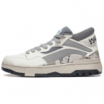 Li Ning Wave Slip Resistant Abrasion Resistant Mid top Casual Shoes Men's Gray White AGCT223-3 39.5