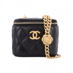 Chanel 23s Seeria Kamelia Teemantmustriga Reguleeritava Pandlaga Kett Lamba Nahast Ruudukujuline Kasti Messenger Bag Peegliga V&auml;ike Suurus Naiste Mudel Must Basic+Dust Bag must