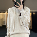 Naiste kootud kapuutsiga sviiter MODERN UUS SAGA Talvine kootud Pullover Pusa S&uuml;gis Pehme Soe Villane Kampsunid Naiste kampsun kootud topp 2XL beež