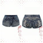 Suvised Retro stiilis Tikitud Rhinestone Denim L&uuml;hikesed P&uuml;ksid Large sinine
