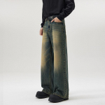 Kevad S&uuml;gis Meeste Vintage Kulutatud Baggy Sirge L&otilde;ikega Teksad High Street Denim P&uuml;ksid Streetwear Meeste P&uuml;ksid S