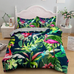 3D Flamingotr&uuml;kiga Voodipesukomplekt King Queen Suurus Multikas Roosa Loomad Tekikott Padjap&uuml;&uuml;ridega 2/3 tk Pol&uuml;ester Tepitud Kate 135x200cm