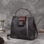 Bucket Bag Retro ehtsast nahast k&auml;ekott K&auml;sitsi valmistatud &uuml;hev&auml;rvilised veisenahast &otilde;lakottid hall v&auml;rv